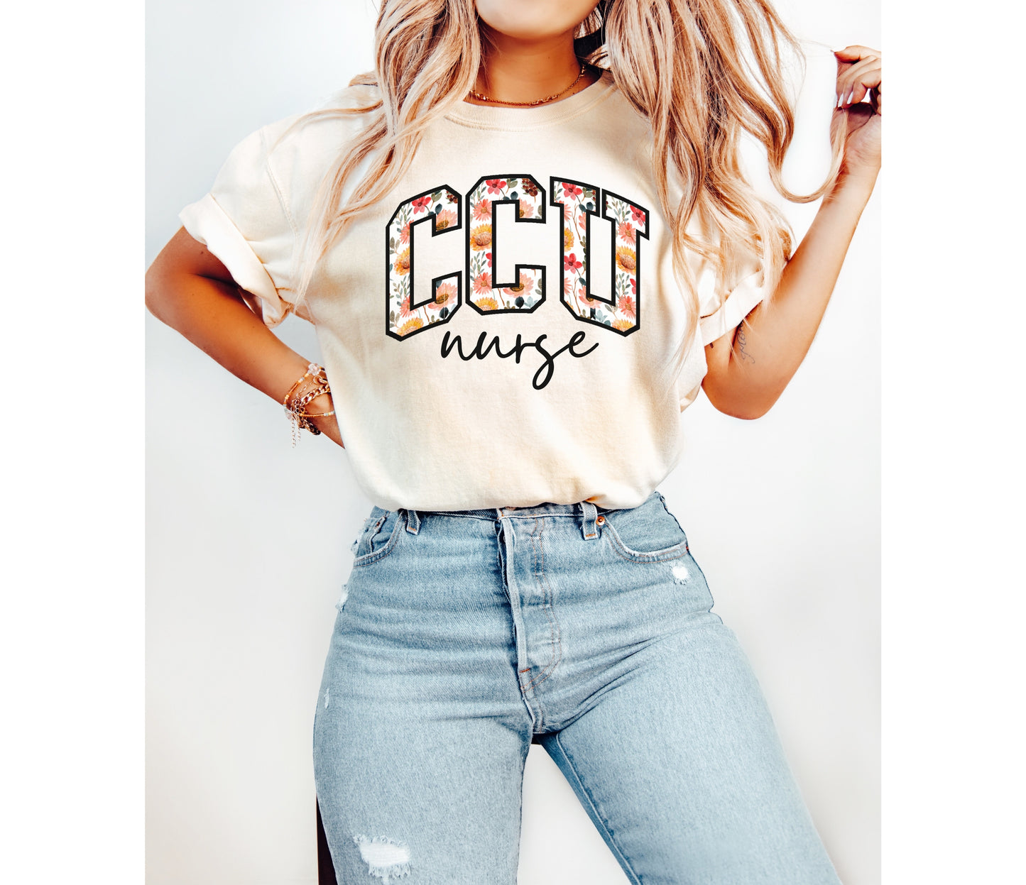 Floral CCU Nurse Shirt