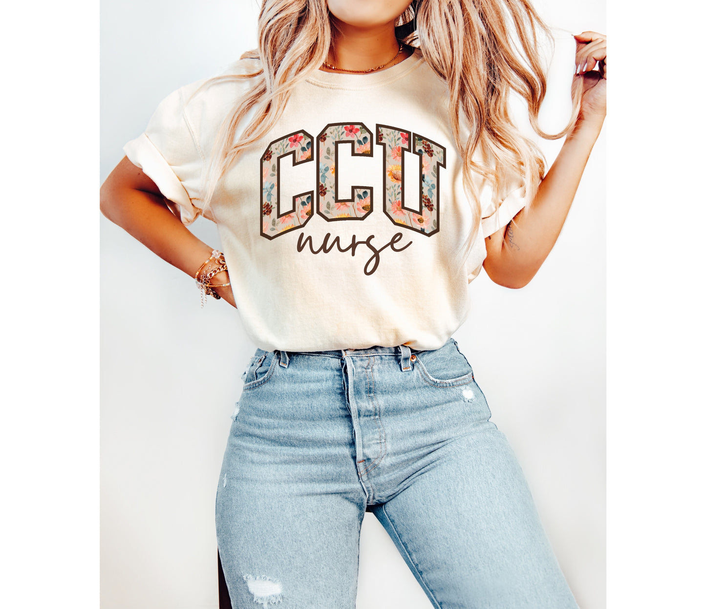 Floral CCU Nurse Shirt